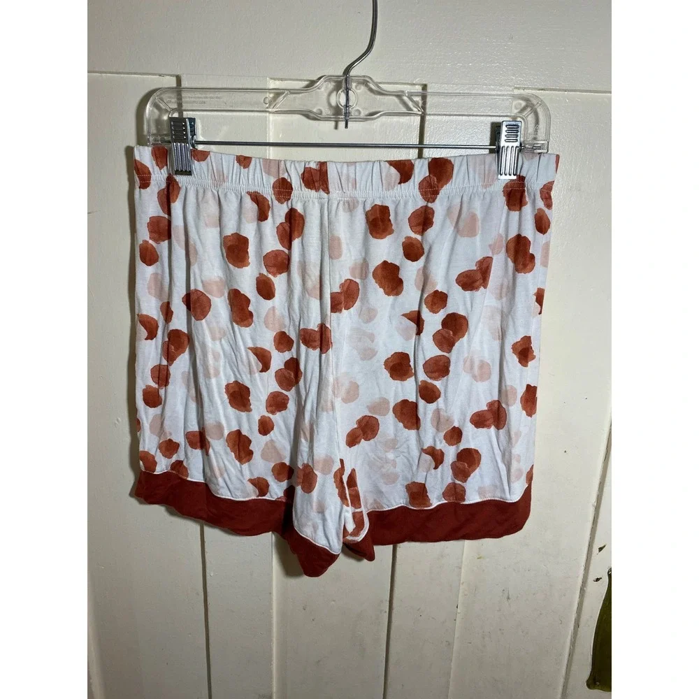 Bamboo Viscose Henley Tank and Shorts Pajama Set Rust White Polka Dot Large - Picture 9 of 9
